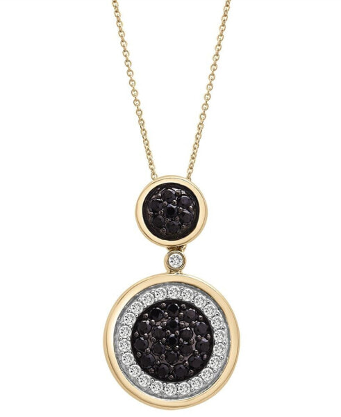 Wrapped in Love black Diamond (1/2 ct. t.w.) & White Diamond (1/4 ct. t.w.) Double Circle Pendant Necklace in 14k Gold, 16" + 4" extender, Created for Macy's
