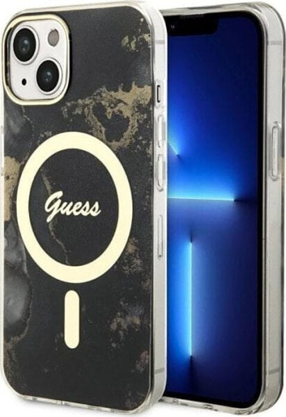 Guess Guess Golden Marble MagSafe - Etui iPhone 14 (Czarny)