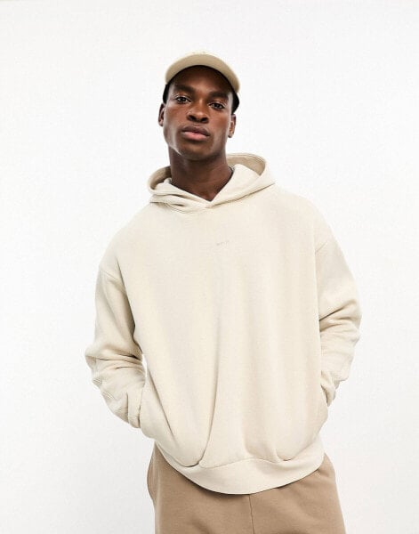 Bershka boxy tonal print hoodie in ecru