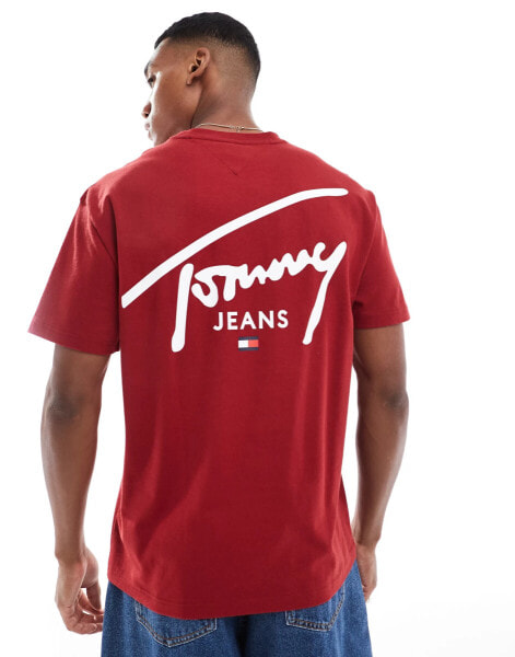 Tommy Jeans Signature Logo Crew Neck T-Shirt in Red Brown