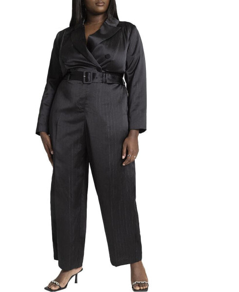 Plus Size Pinstripe Blazer Jumpsuit