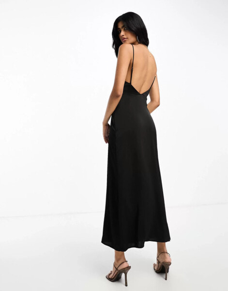 Vila satin cowl neck maxi dress in black