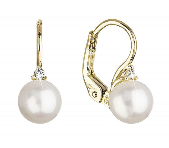 Gold dangling earrings with real pearls 91PZ00023