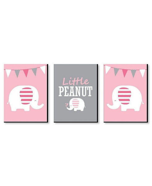 Pink Elephant - Baby Girl Wall Art Decor - 7.5 x 10 inches - Set of 3 Prints