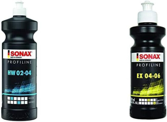 SONAX 02803000 Profiline HW 02-04 (1 Litre) Paint-Compatible Preservation from the Professional Series & Profiline EX 04-06 (250 ml) Provides Optimal Scratch Removal, Impressive Deep Shine