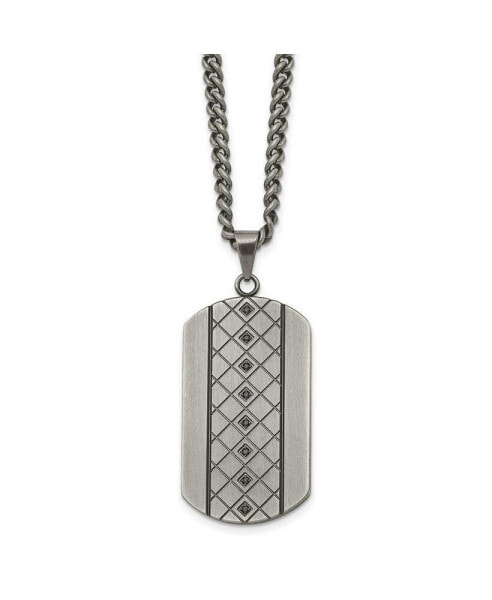 Chisel brushed with Black CZ Dog Tag on a Curb Chain Necklace