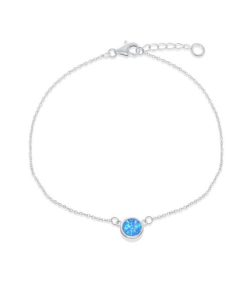 Sterling Silver Blue Inlay Opal Disc Anklet