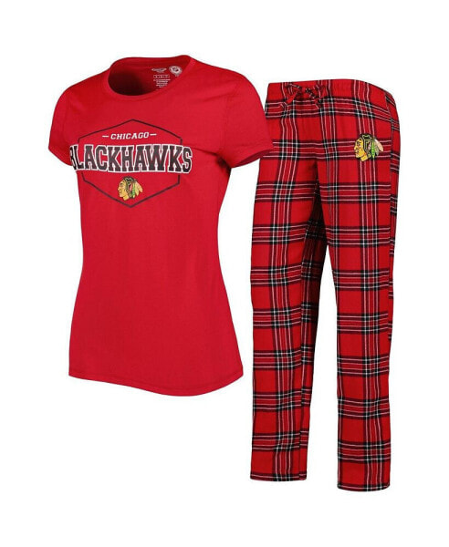 Women's Red, Black Chicago Blackhawks Badge T-shirt and Pants Sleep Set