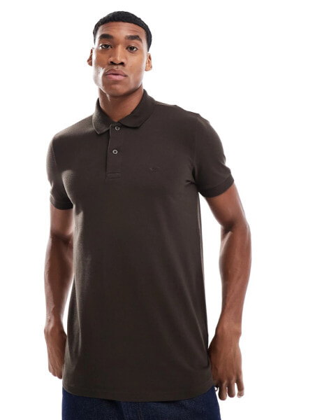 Hollister icon logo pique polo in brown