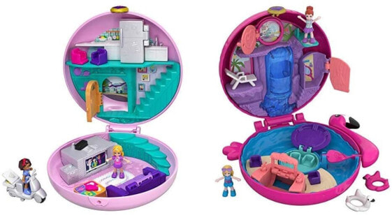 Polly Pocket GDK82 Pyjama Party Box Doughnut Living Room with Polly and Shani, Girls’ Toy from 4 Years, Single, multicoloured