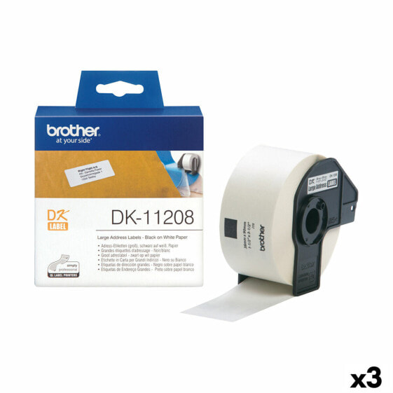 Клейкие этикетки Brother DK-11208 Белый/Черный 38 X 90 мм (3 шт)