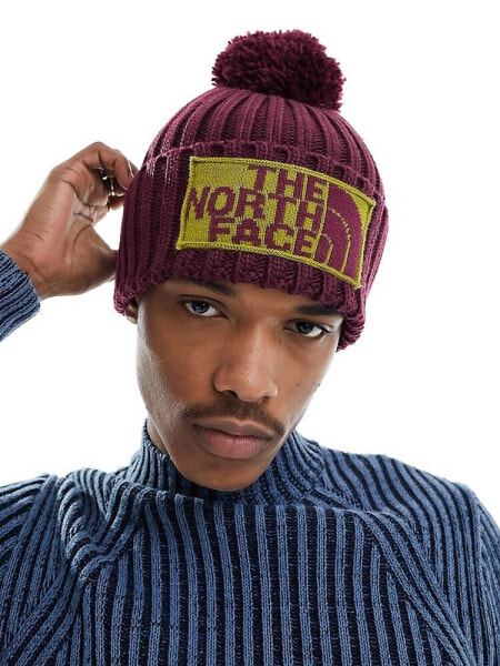 The North Face Heritage Ski Tuke chunky knit beanie in burgundy