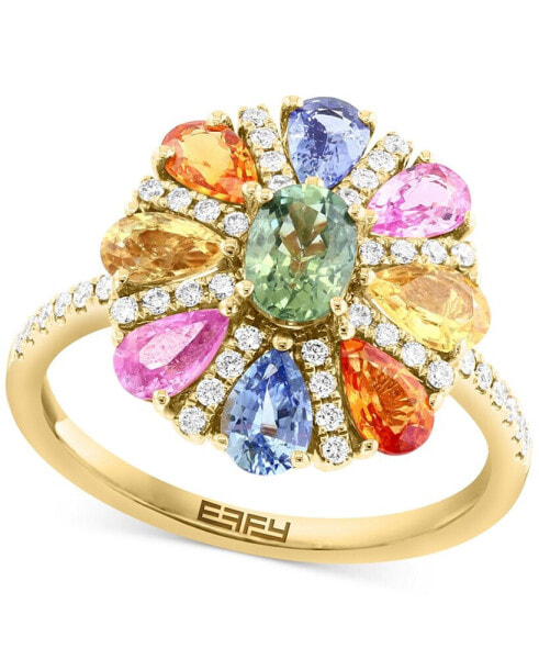 EFFY® Multi-Sapphire (2-3/4 ct. t.w.) & Diamond (1/4 ct. t.w.) Flower Ring in 14k Gold