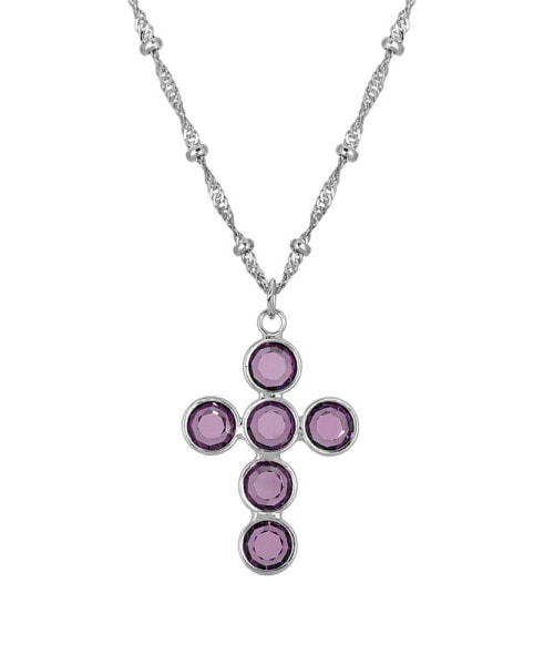 2028 silver-Tone Amethyst Purple Swarovski Elements Cross 16" Adjustable Necklace
