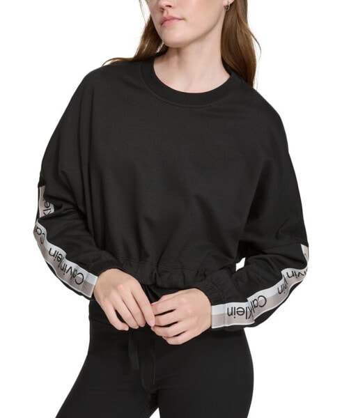 Women's Cropped Logo-Tape Cinched-Hem Pullover
