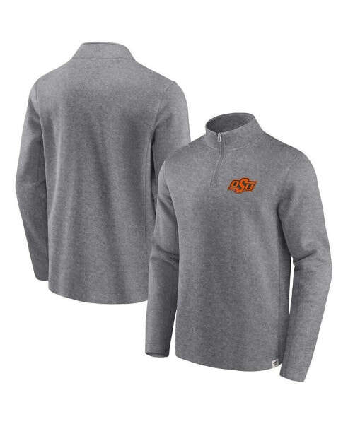 Men's Heather Gray Distressed Oklahoma State Cowboys Vintage Fleece Quarter-Zip Jacket