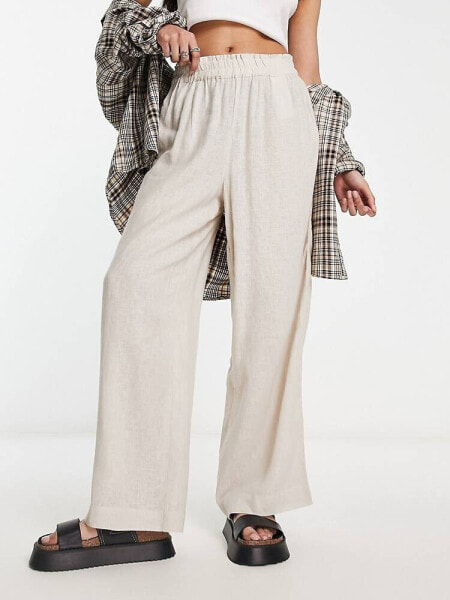 Only wide leg linen trousers in stone