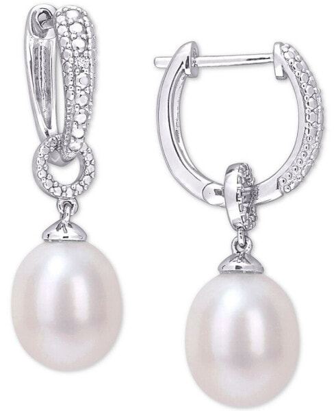 Серьги Macy's Cultured Pearl & Diamond Dangle Hoops