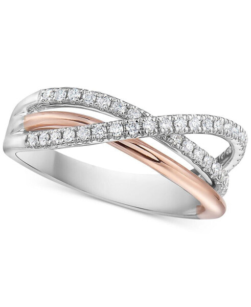 Diamond Crisscross Three Row Ring (1/3 ct. t.w.) in 14k White & Rose Gold