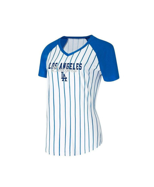Women's White Los Angeles Dodgers Reel Pinstripe Nightshirt