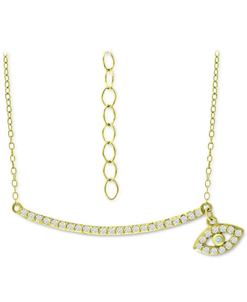 Cubic Zirconia Curved Bar & Evil Eye Pendant Necklace, 16" + 2" extender, Created for Macy's