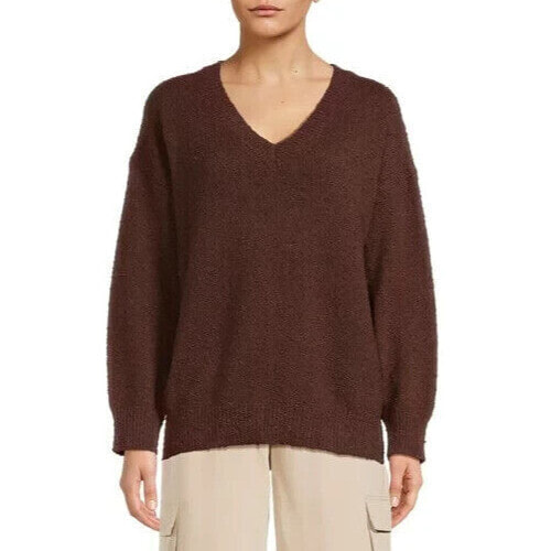 Dreamers By Debut Oversized Tunic V Neck Sweater Women Small Brown 100%Polyester