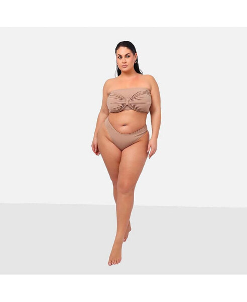Plus Size Danica Knotted Bandeau Swim Top - Taupe