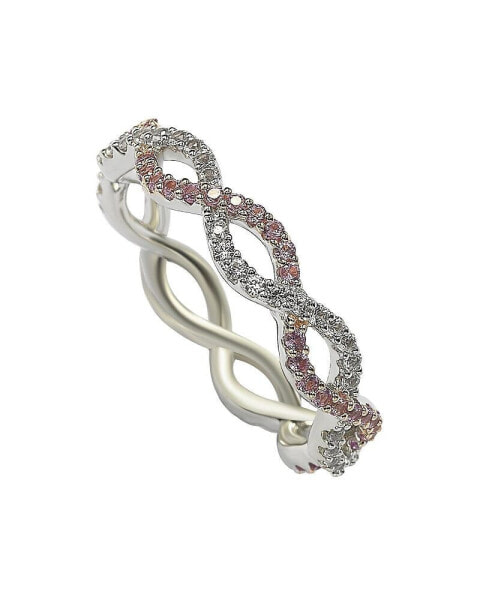 Pink Sapphire & Lab-Grown White Sapphire Infinity Twisted Eternity Band Ring in Sterling Silver by Suzy Levian