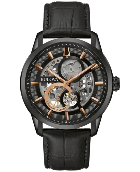 Men's Automatic Sutton Black Leather Strap Watch 43mm, A Macy's Exclusive