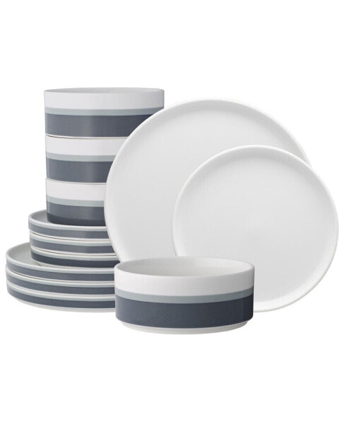 ColorStax Grey Stripe 12 Piece Dinnerware Set