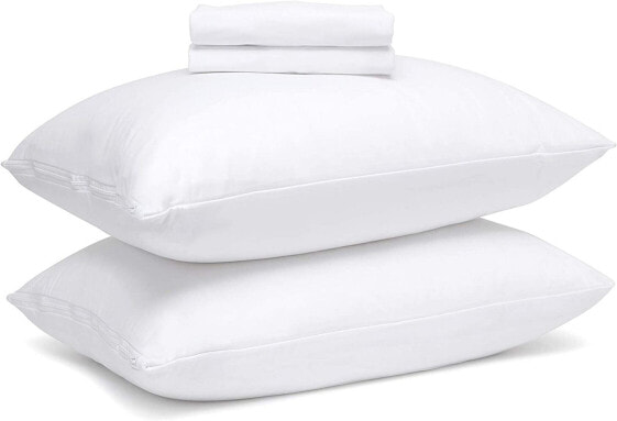 Hypoallergenic Microfiber Pillow Protector with Zipper– White (2 Pack)