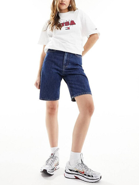 Tommy Jeans Harper high waist bermuda denim shorts in mid wash