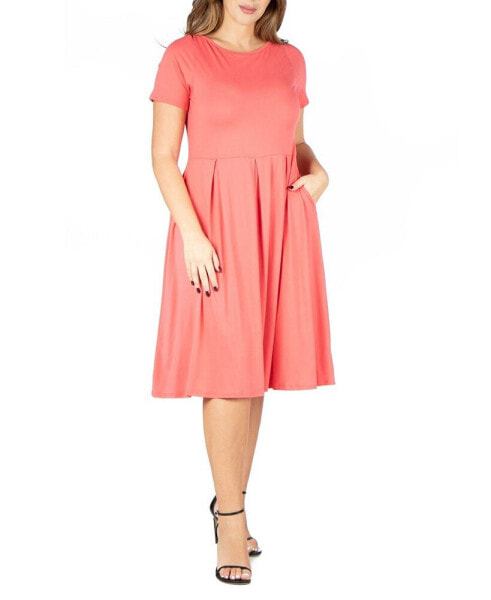 Plus Size Short Sleeve Midi Dress with Pockets