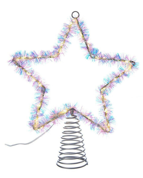 Kurt Adler 12.2In Tinsel Star Tree Top W/ Twinkle Led White