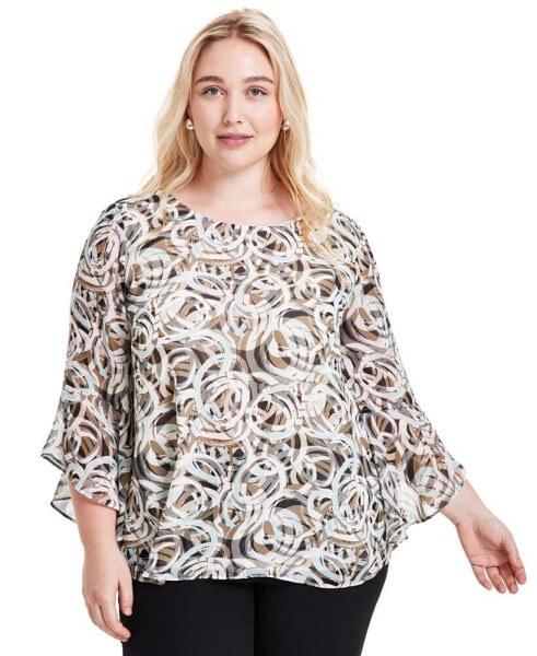 Plus Size Printed 3/4-Sleeve Blouse