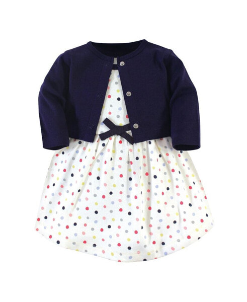Baby Girls Baby Organic Cotton Dress and Cardigan 2pc Set, Colorful Dot