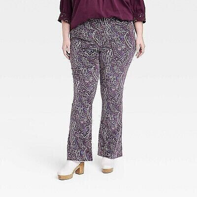 Women's Plus Size High-Rise Corduroy Flare Pants - Knox Rose Purple Paisley 16W