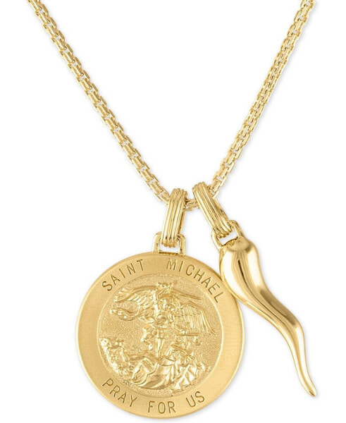St. Michael Medallion & Horn 24" Pendant Necklace in 14k Gold-Plated Sterling Silver, Created for Macy's
