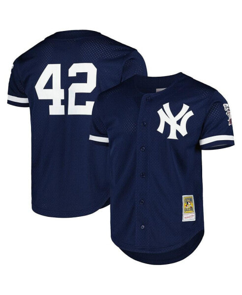 Men's Mariano Rivera Navy New York Yankees Cooperstown Collection Mesh Batting Practice Button-Up Jersey
