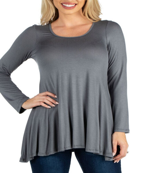 Long Sleeve Solid Color Swing Style Flared Tunic Top
