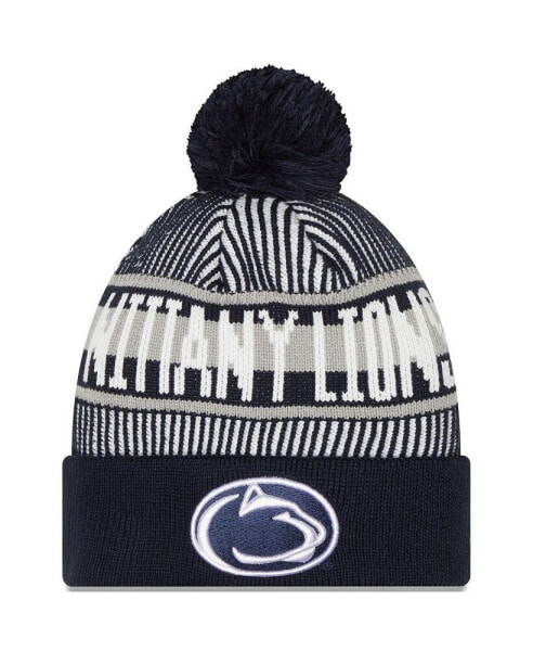 Men's Navy Penn State Nittany Lions Logo Striped Cuff Knit Hat with Pom