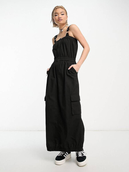 COLLUSION utility midi dress in black