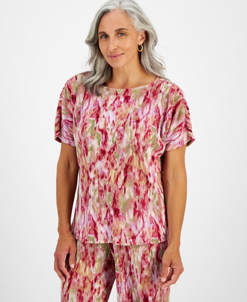 Petite Texture Garden Plissé T-Shirt, Created for Macy's