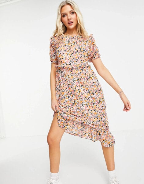 Influence – Midikleid mit Rüschensaum und Blumenprint