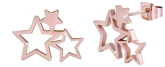 Стальные серьги с покрытием из розового золота с тремя звездами