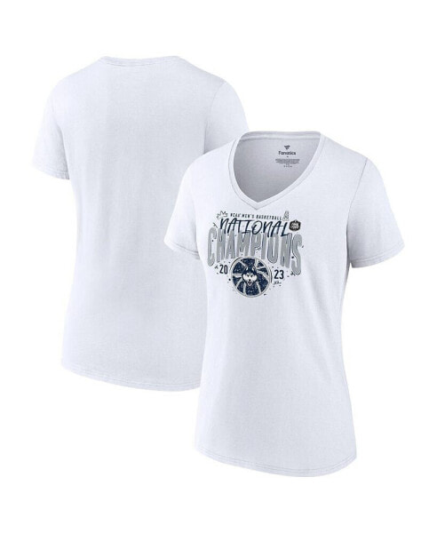 Women's White UConn Huskies 2023 NCAA Men's Basketball National Champions Confetti V-Neck T-shirt