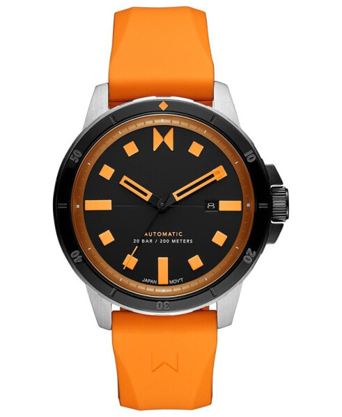 Men's Minimal Sport Automatic Orange Silicone Strap Watch 45mm