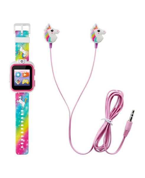 Kid's Rainbow Unicorn Silicone Strap Touchscreen Smart Watch 42mm with Earbuds Gift Set