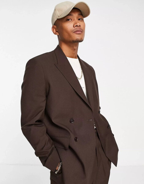 ASOS DESIGN boxy suit jacket in chocolate brown