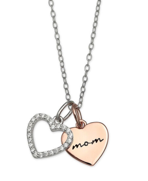 Giani Bernini cubic Zirconia Mom Heart Pendant 18" Necklace in Sterling Silver and 18k Rose Gold Over Sterling Silver